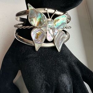 Mexican Silver and Abalone Cuff Butterfly